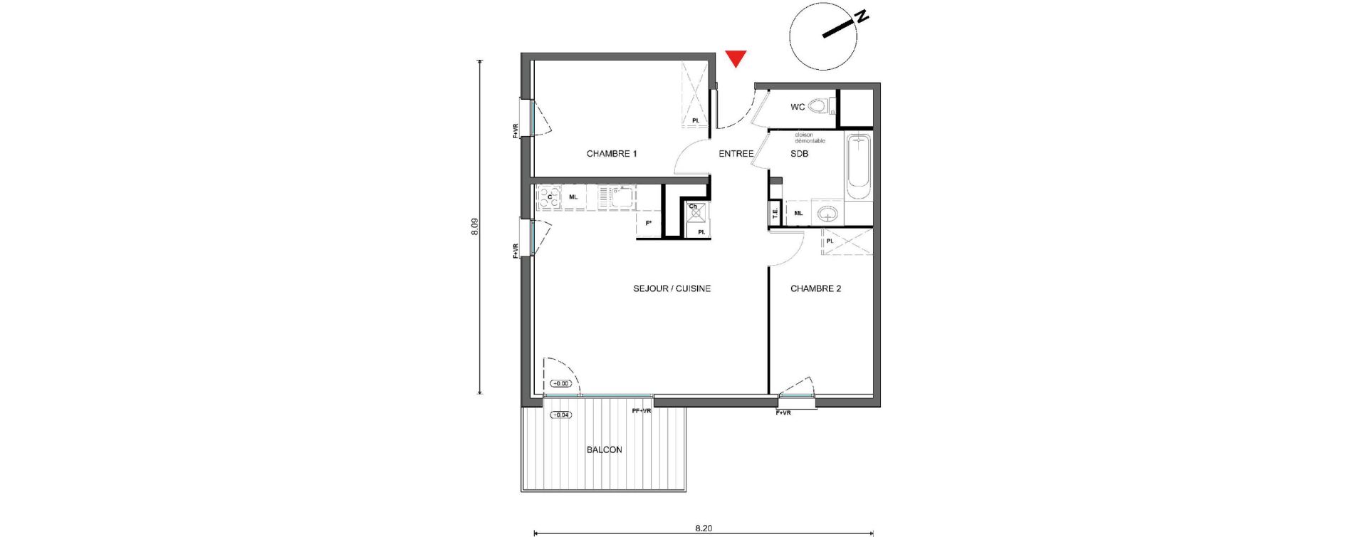 Appartement T3 de 59,84 m2 &agrave; Pins-Justaret Centre
