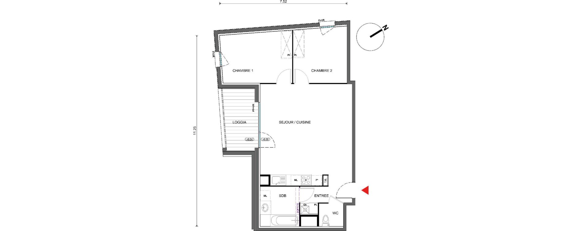 Appartement T3 de 65,60 m2 &agrave; Pins-Justaret Centre
