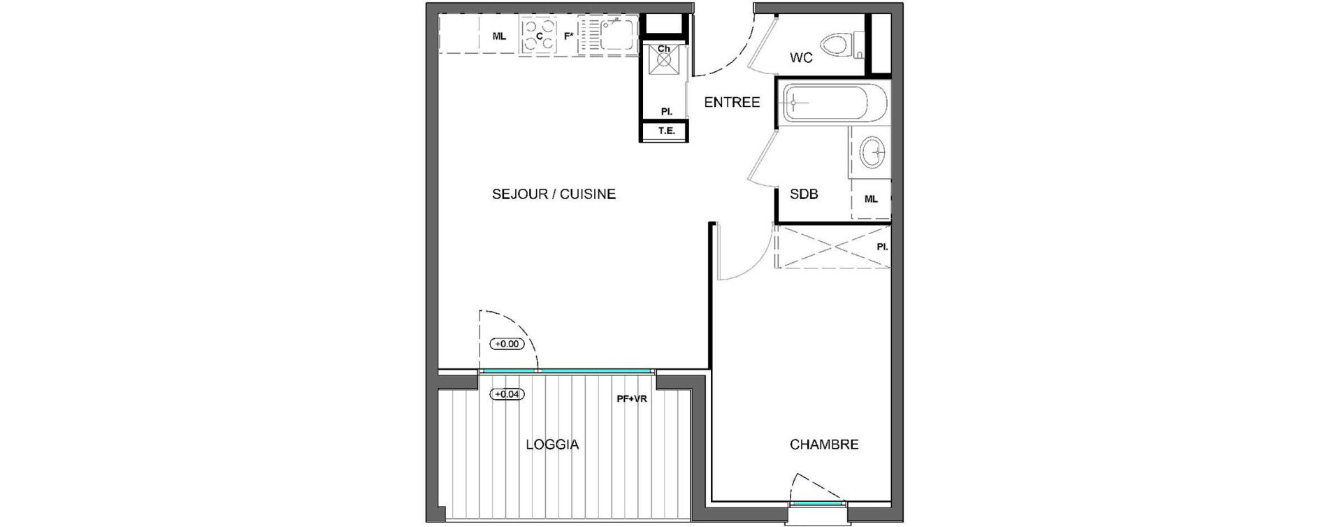 Appartement T2 de 40,62 m2 &agrave; Pins-Justaret Centre