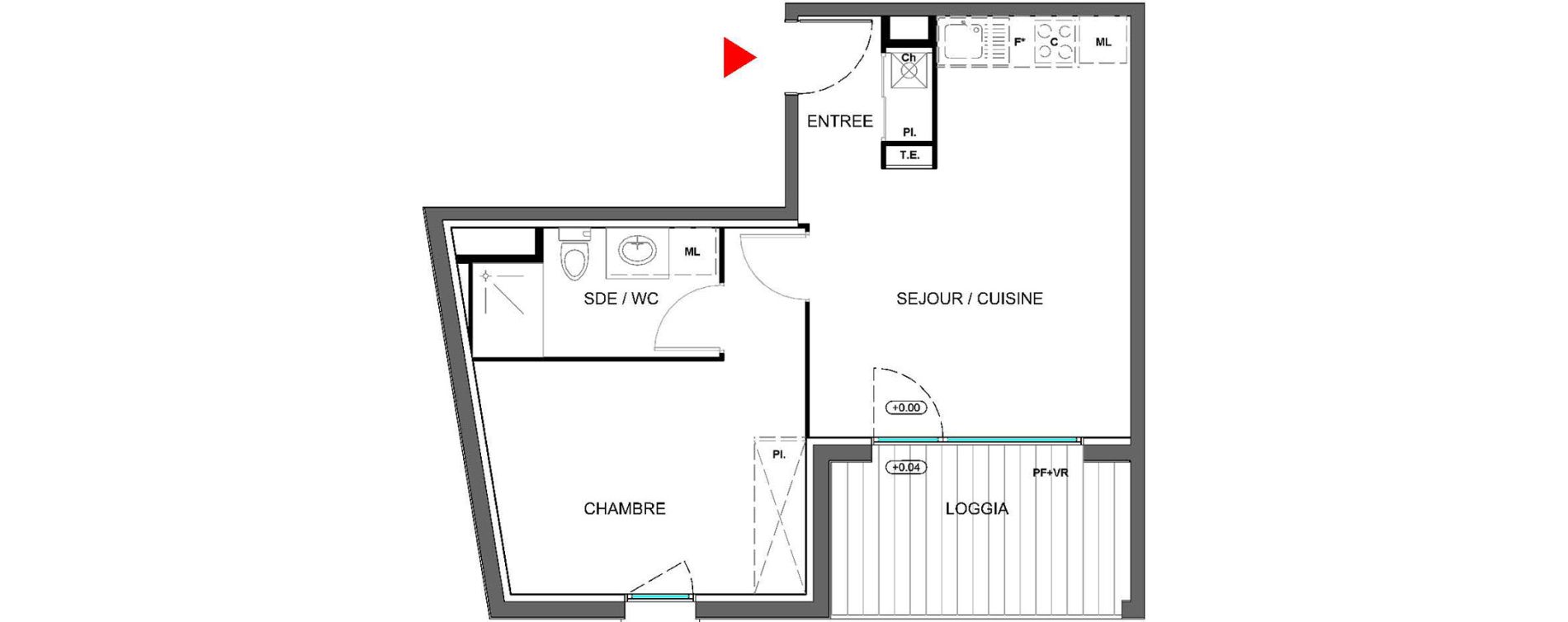 Appartement T2 de 40,13 m2 &agrave; Pins-Justaret Centre