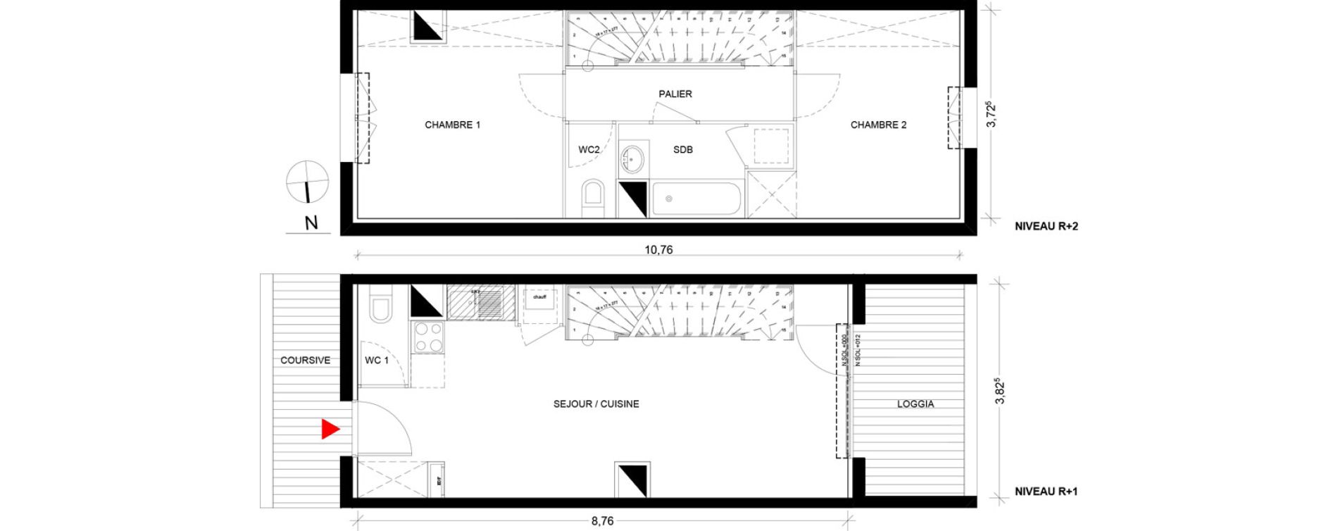 Duplex T3 de 64,17 m2 &agrave; Pins-Justaret Centre