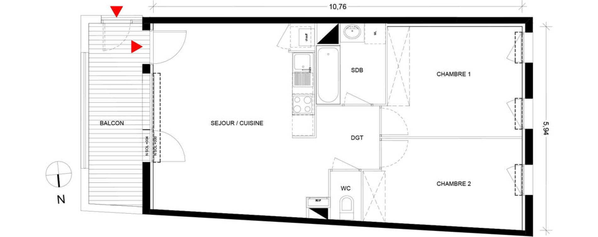 Appartement T3 de 59,31 m2 &agrave; Pins-Justaret Centre
