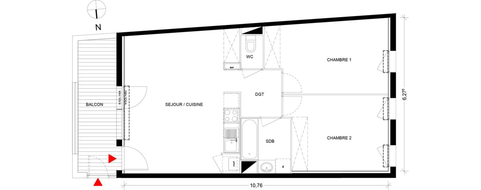 Appartement T3 de 62,40 m2 &agrave; Pins-Justaret Centre