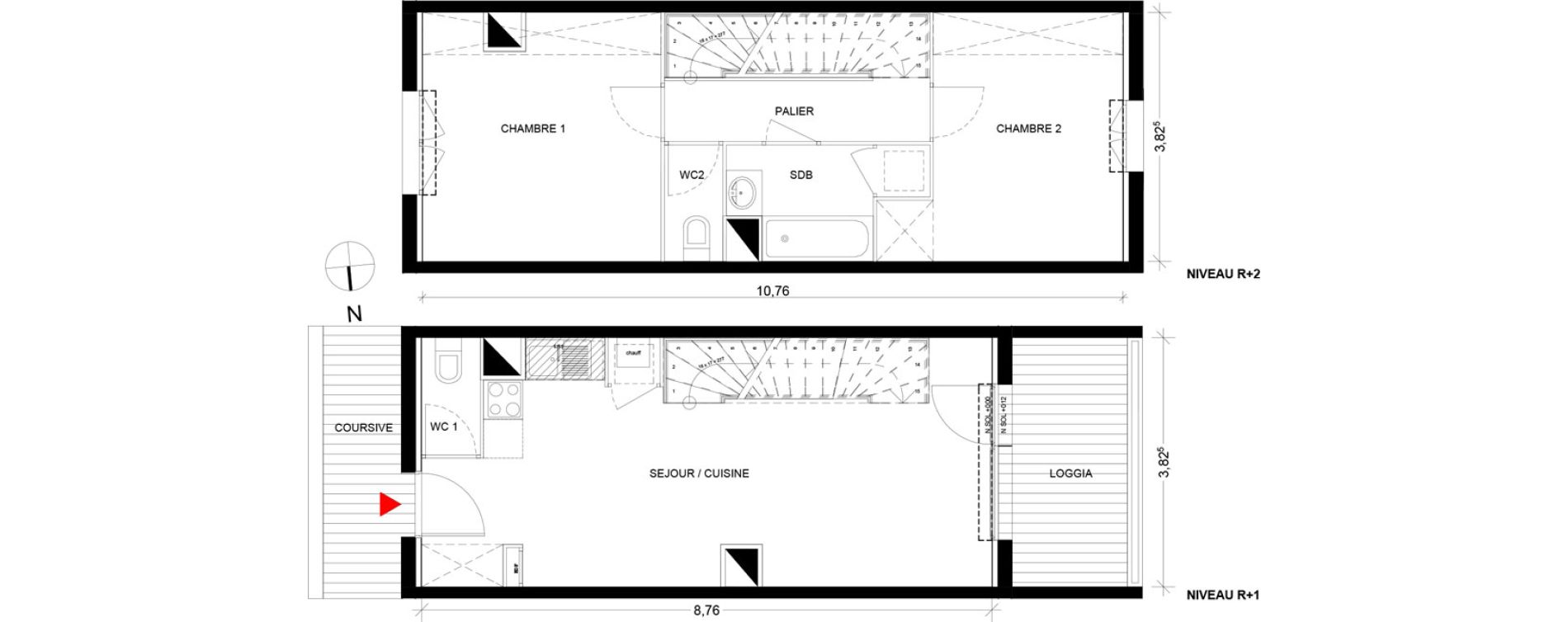 Duplex T3 de 65,23 m2 &agrave; Pins-Justaret Centre