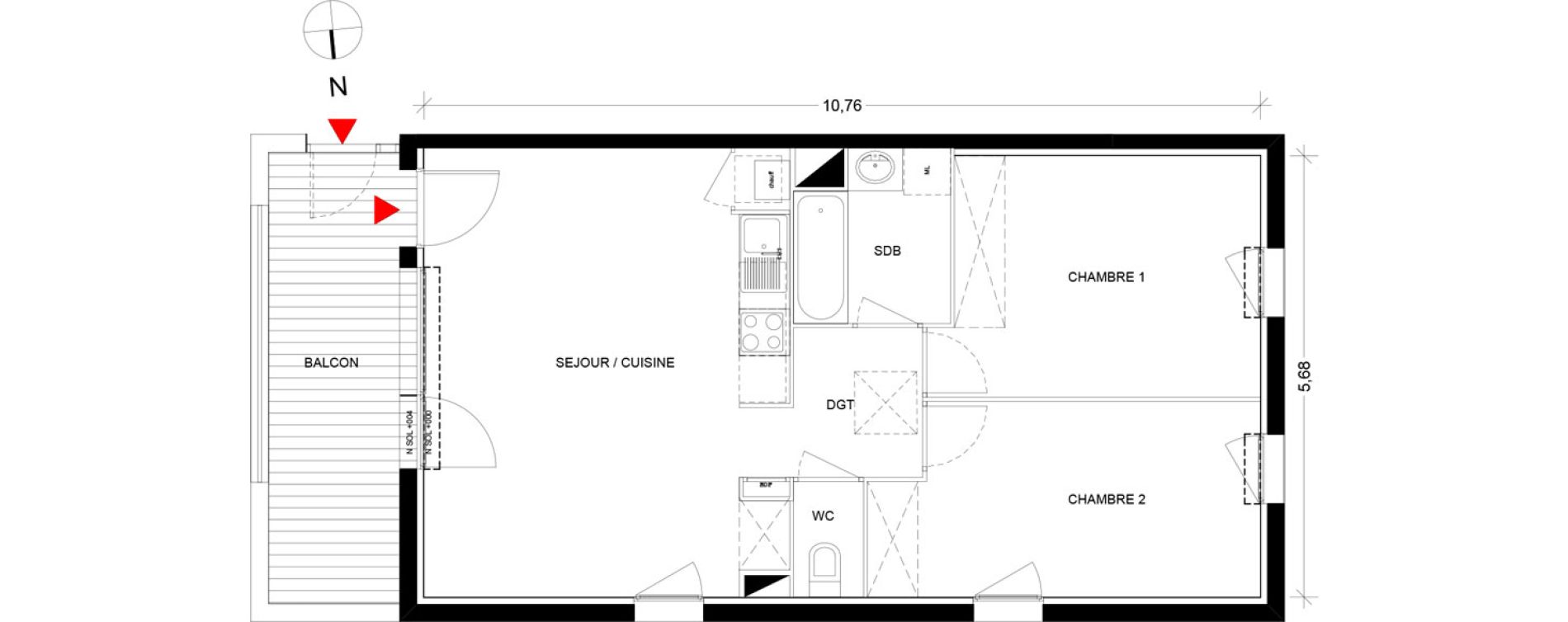 Appartement T3 de 59,89 m2 &agrave; Pins-Justaret Centre