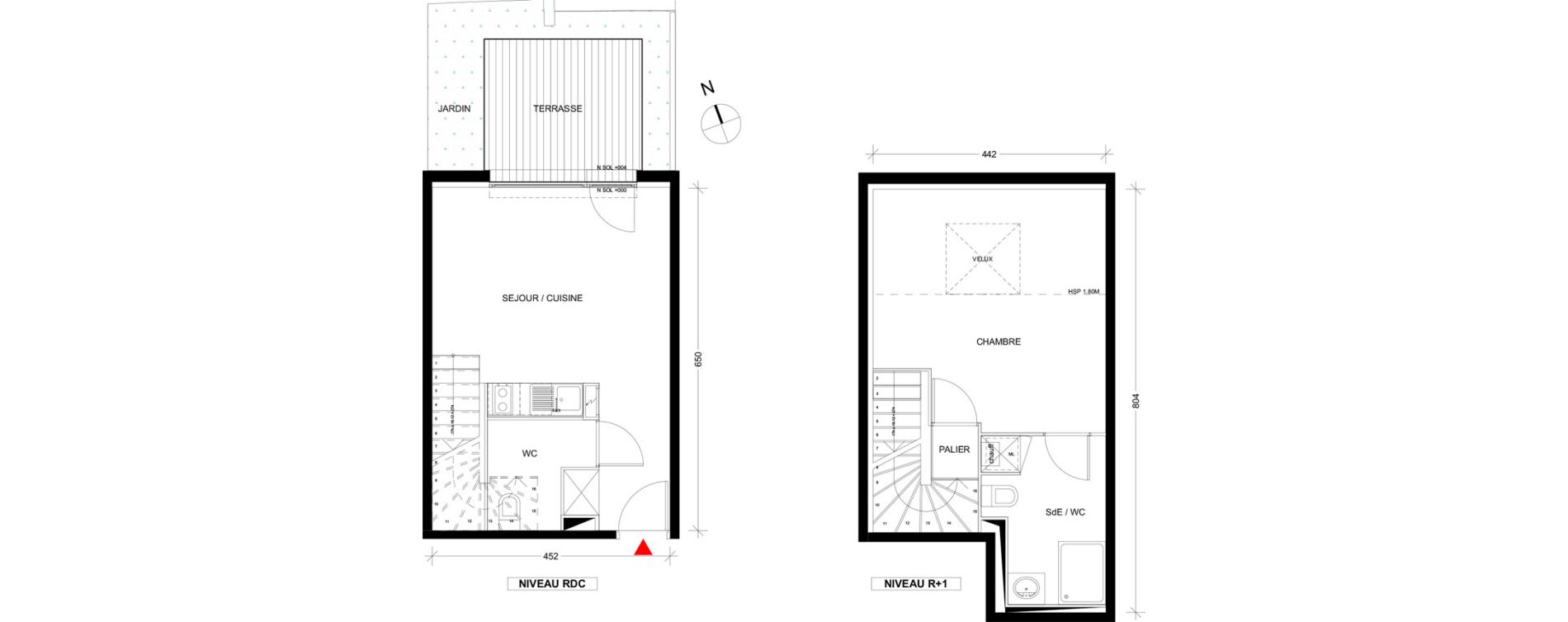 Duplex T2 de 43,14 m2 &agrave; Pins-Justaret Centre
