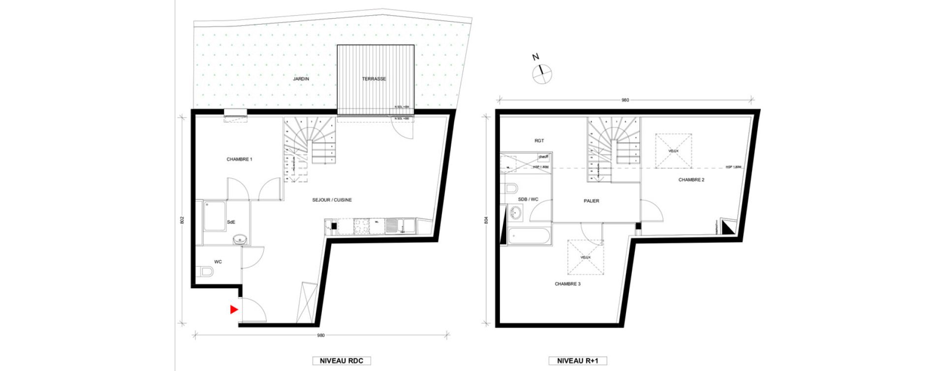 Duplex T4 de 90,84 m2 &agrave; Pins-Justaret Centre