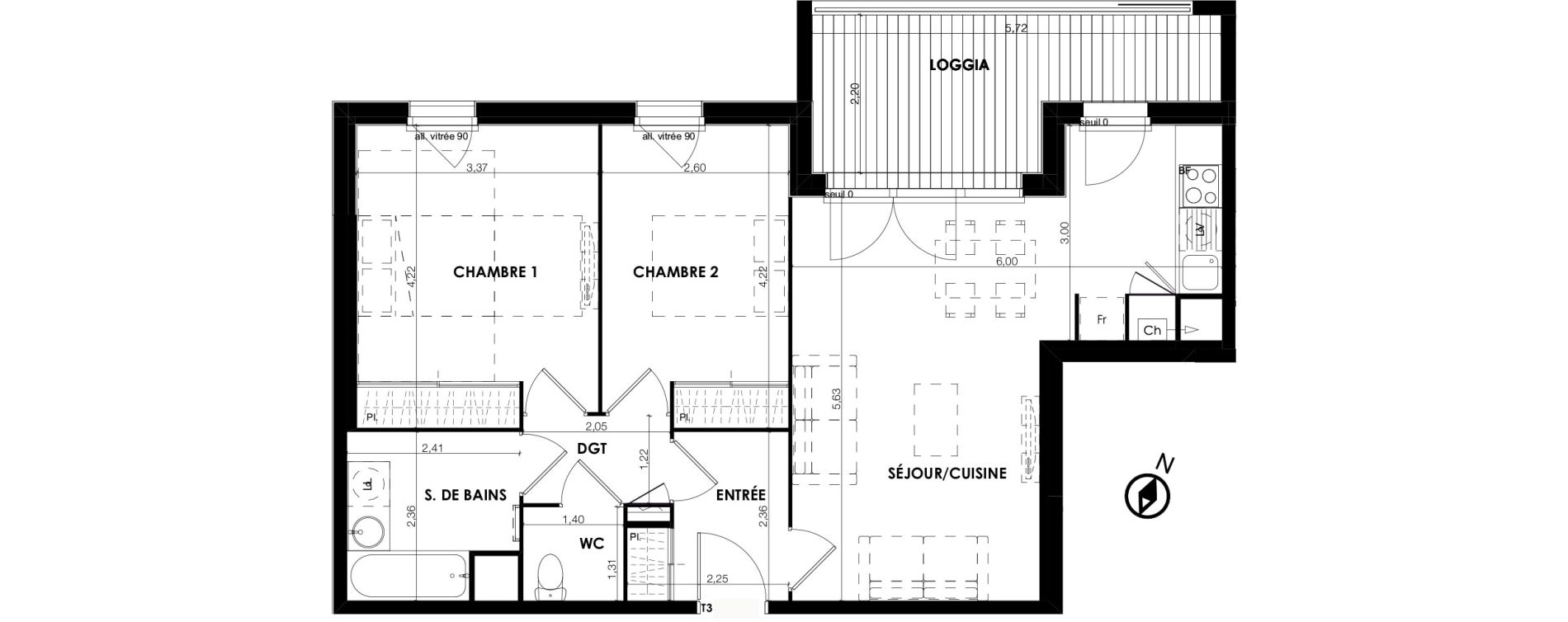 Appartement T3 de 64,54 m2 &agrave; Plaisance-Du-Touch Centre