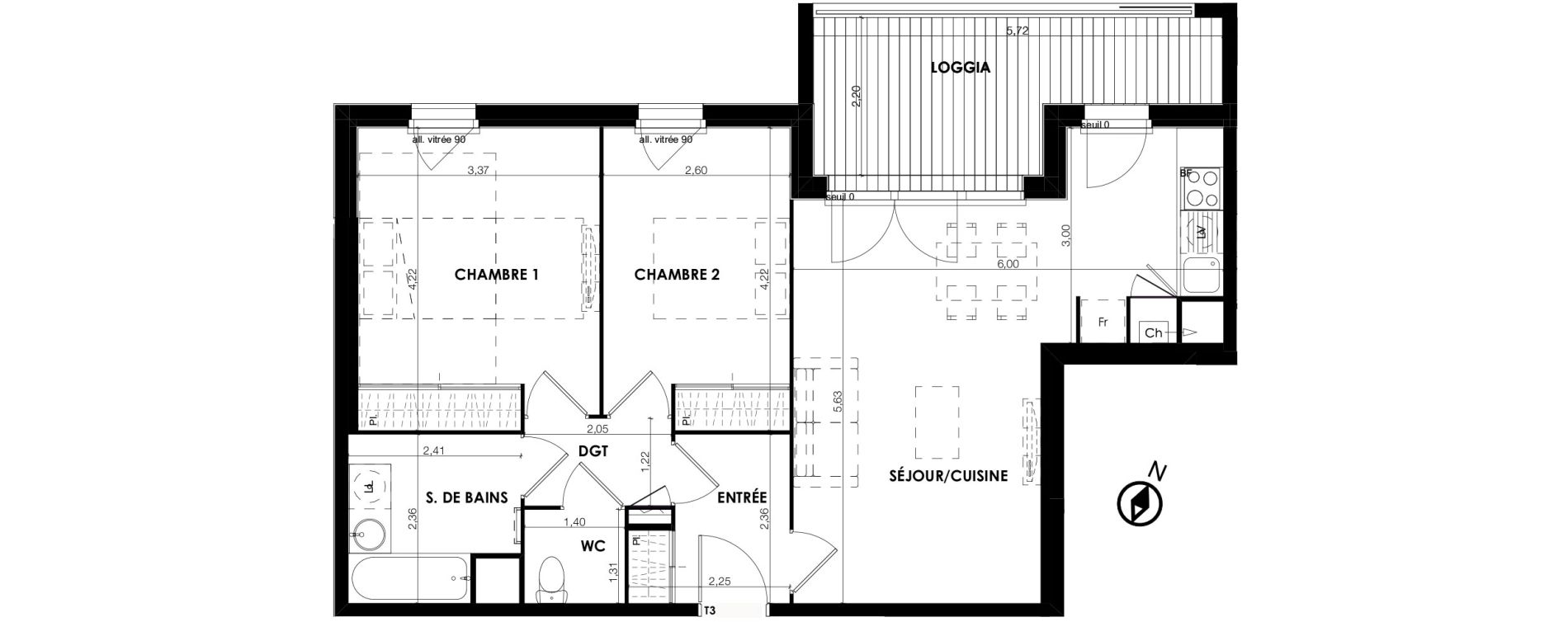 Appartement T3 de 64,54 m2 &agrave; Plaisance-Du-Touch Centre