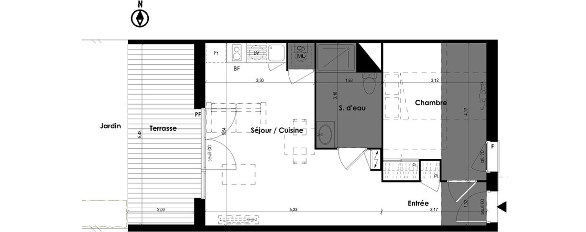 Appartement T2 de 45,44 m2 &agrave; Plaisance-Du-Touch Centre
