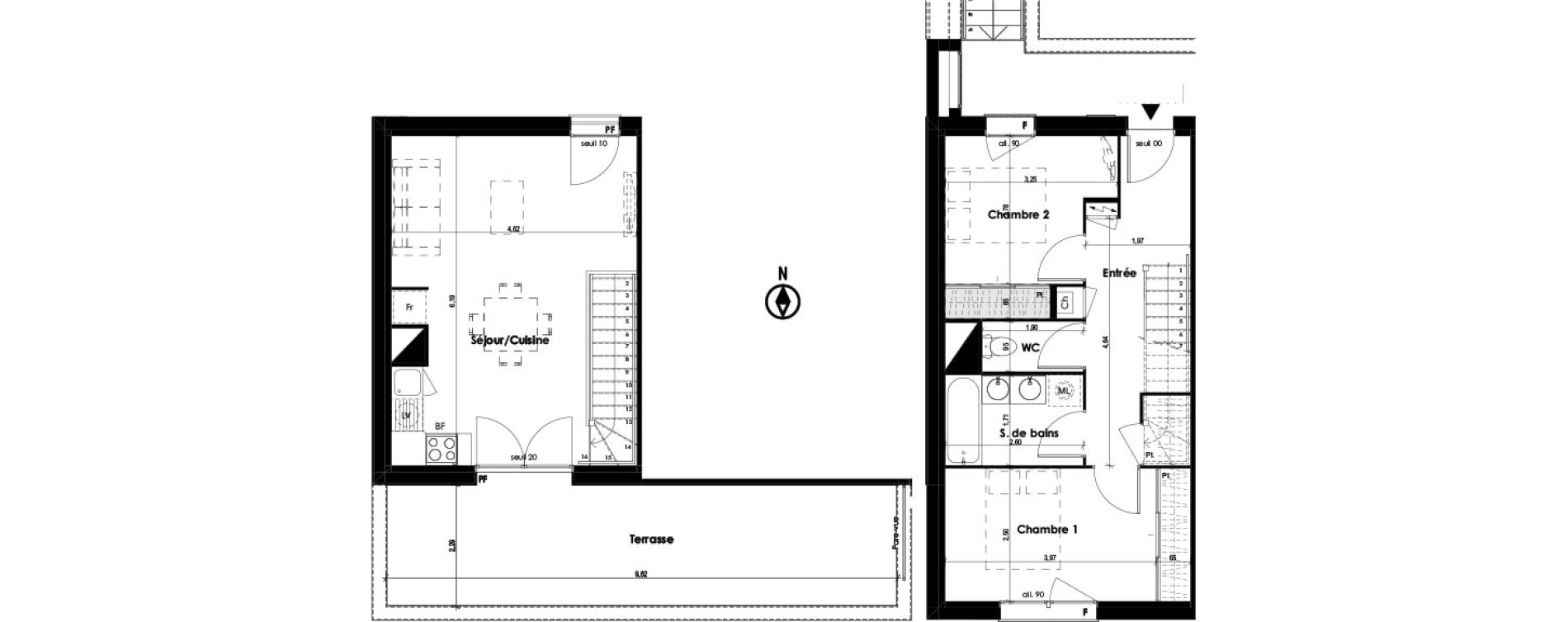 Duplex T3 de 60,57 m2 &agrave; Plaisance-Du-Touch Centre