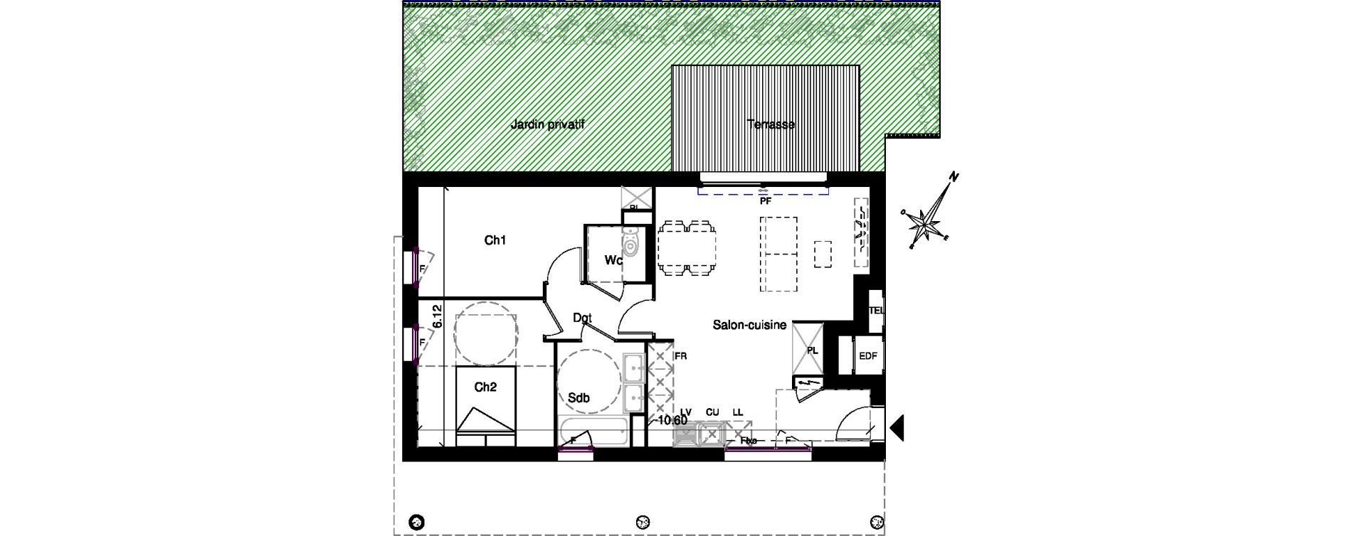 Appartement T3 de 60,56 m2 &agrave; Plaisance-Du-Touch Centre