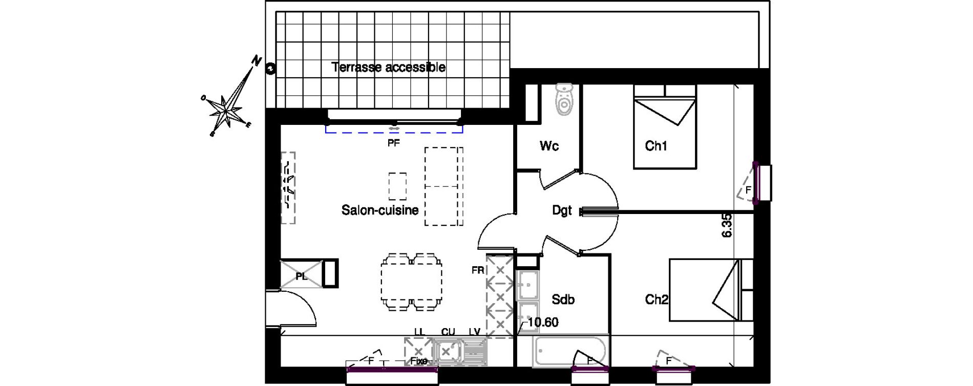 Appartement T3 de 60,65 m2 &agrave; Plaisance-Du-Touch Centre