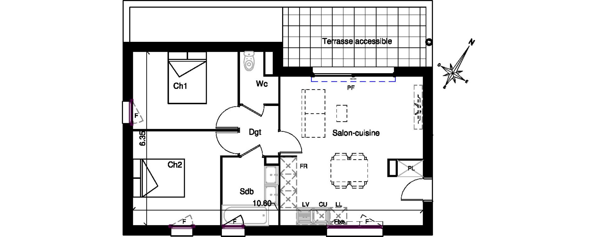 Appartement T3 de 60,65 m2 &agrave; Plaisance-Du-Touch Centre