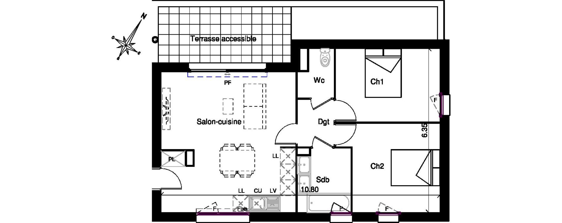 Appartement T3 de 62,00 m2 &agrave; Plaisance-Du-Touch Centre