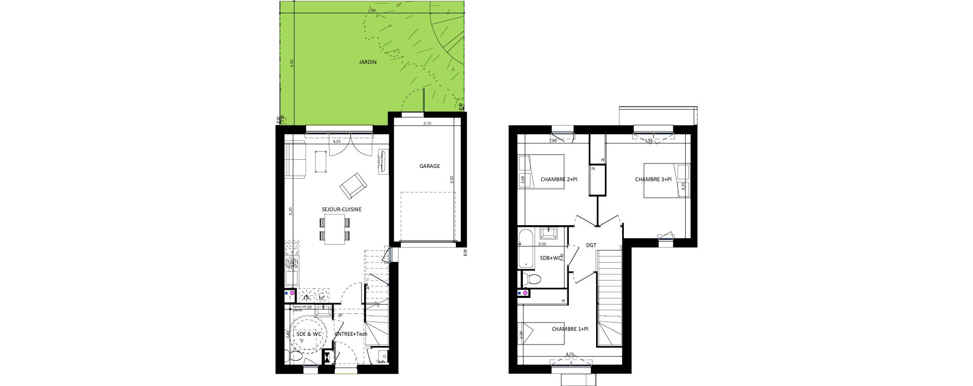 Maison T4 de 82,20 m2 &agrave; Plaisance-Du-Touch Centre