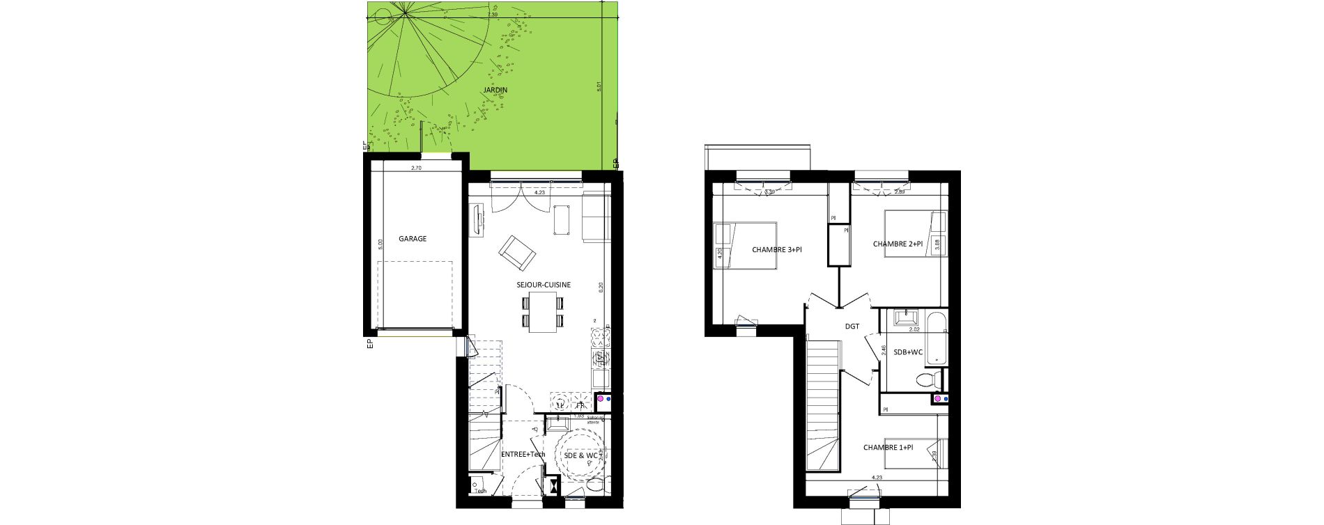 Maison T4 de 82,25 m2 &agrave; Plaisance-Du-Touch Centre