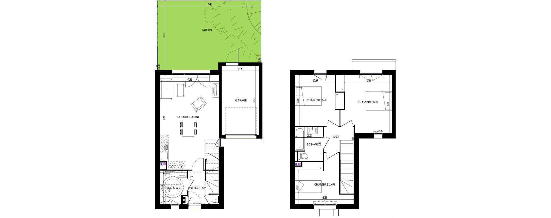 Maison T4 de 82,25 m2 &agrave; Plaisance-Du-Touch Centre