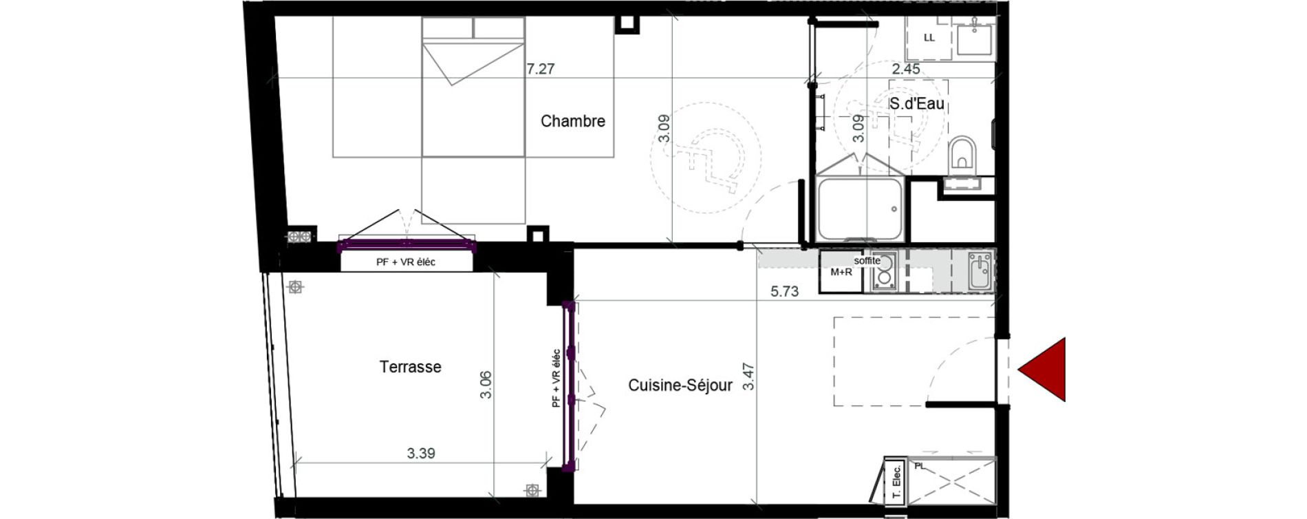 Appartement T2 meubl&eacute; de 47,97 m2 &agrave; Plaisance-Du-Touch Pyr&eacute;n&eacute;es - rivi&egrave;re