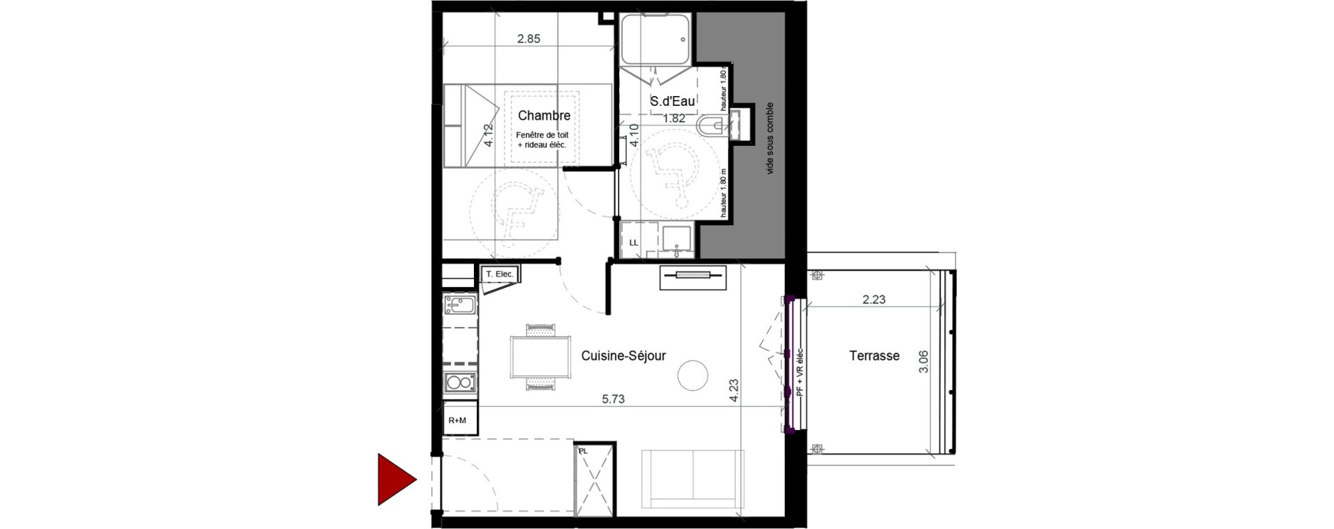 Appartement T2 meubl&eacute; de 42,05 m2 &agrave; Plaisance-Du-Touch Pyr&eacute;n&eacute;es - rivi&egrave;re