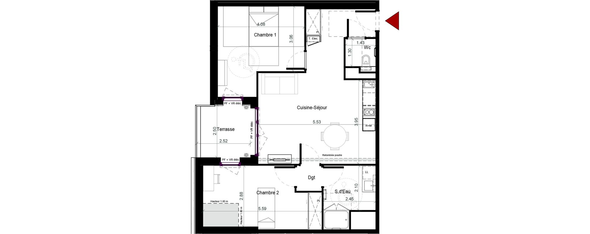 Appartement T3 meubl&eacute; de 67,65 m2 &agrave; Plaisance-Du-Touch Pyr&eacute;n&eacute;es - rivi&egrave;re