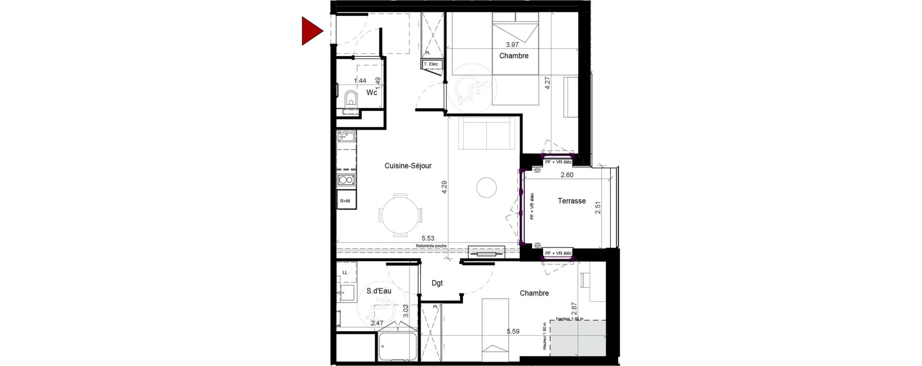 Appartement T3 meubl&eacute; de 66,80 m2 &agrave; Plaisance-Du-Touch Pyr&eacute;n&eacute;es - rivi&egrave;re