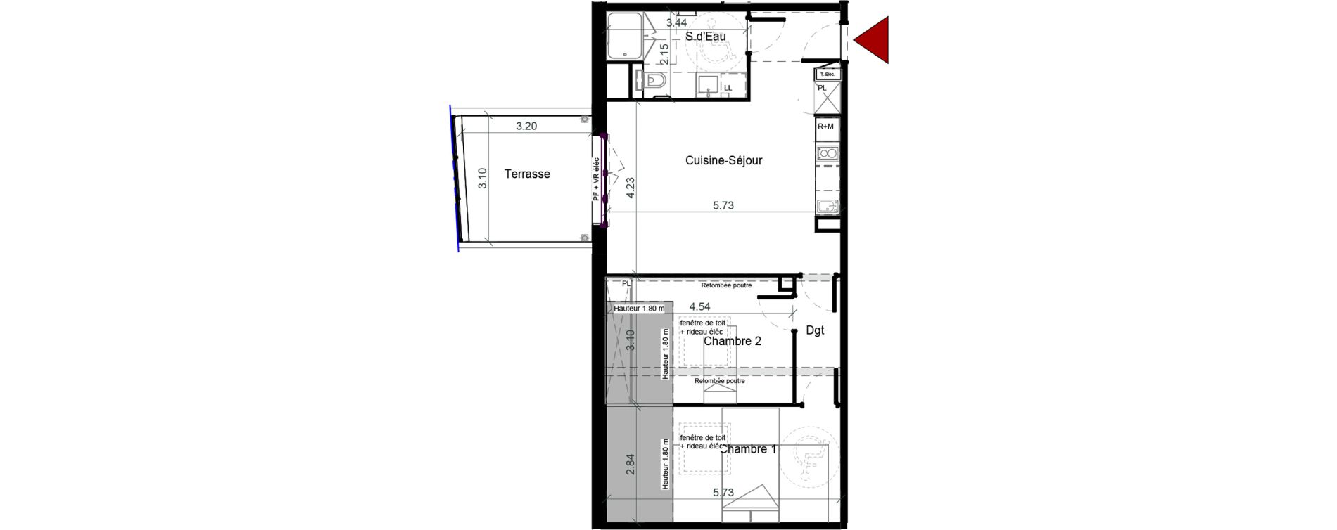 Appartement T3 meubl&eacute; de 60,28 m2 &agrave; Plaisance-Du-Touch Pyr&eacute;n&eacute;es - rivi&egrave;re
