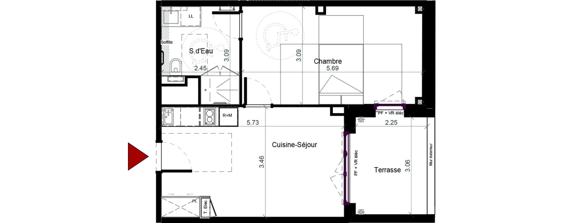 Appartement T2 meubl&eacute; de 43,21 m2 &agrave; Plaisance-Du-Touch Pyr&eacute;n&eacute;es - rivi&egrave;re