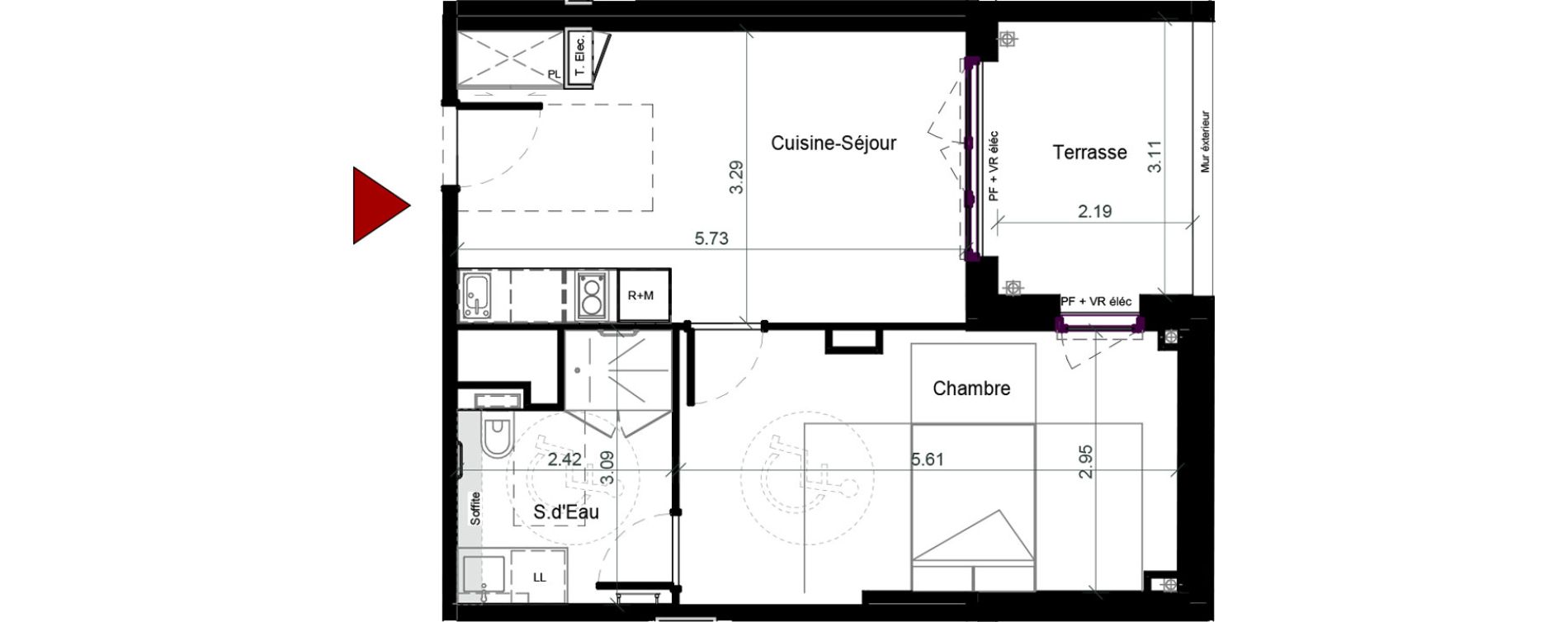 Appartement T2 meubl&eacute; de 41,59 m2 &agrave; Plaisance-Du-Touch Pyr&eacute;n&eacute;es - rivi&egrave;re