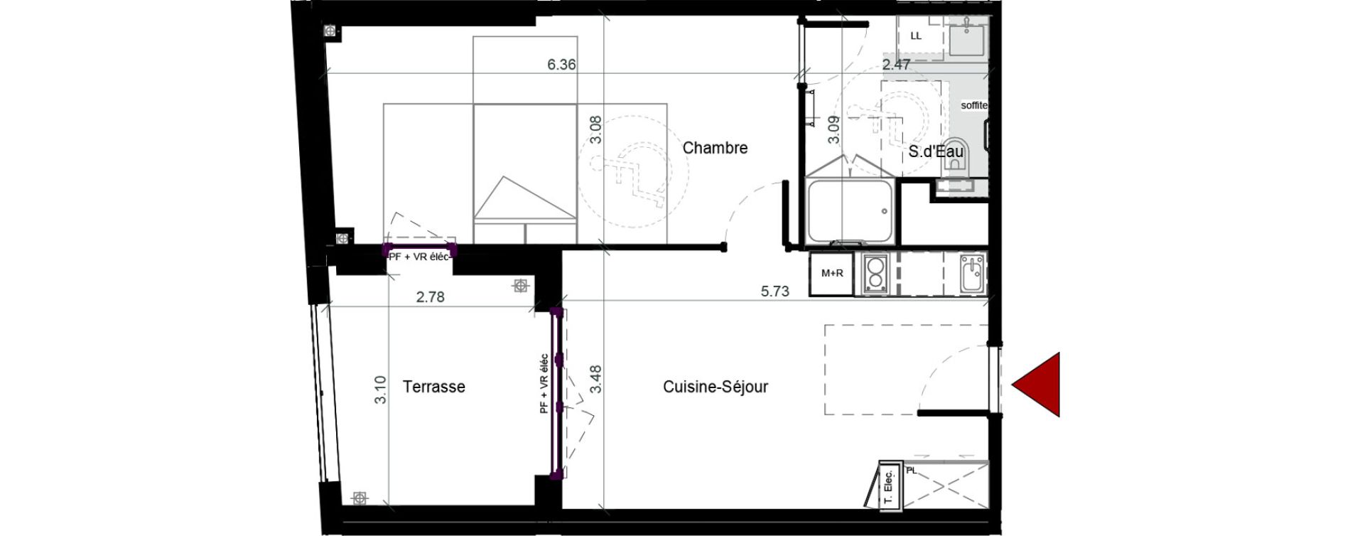 Appartement T2 meubl&eacute; de 45,07 m2 &agrave; Plaisance-Du-Touch Pyr&eacute;n&eacute;es - rivi&egrave;re