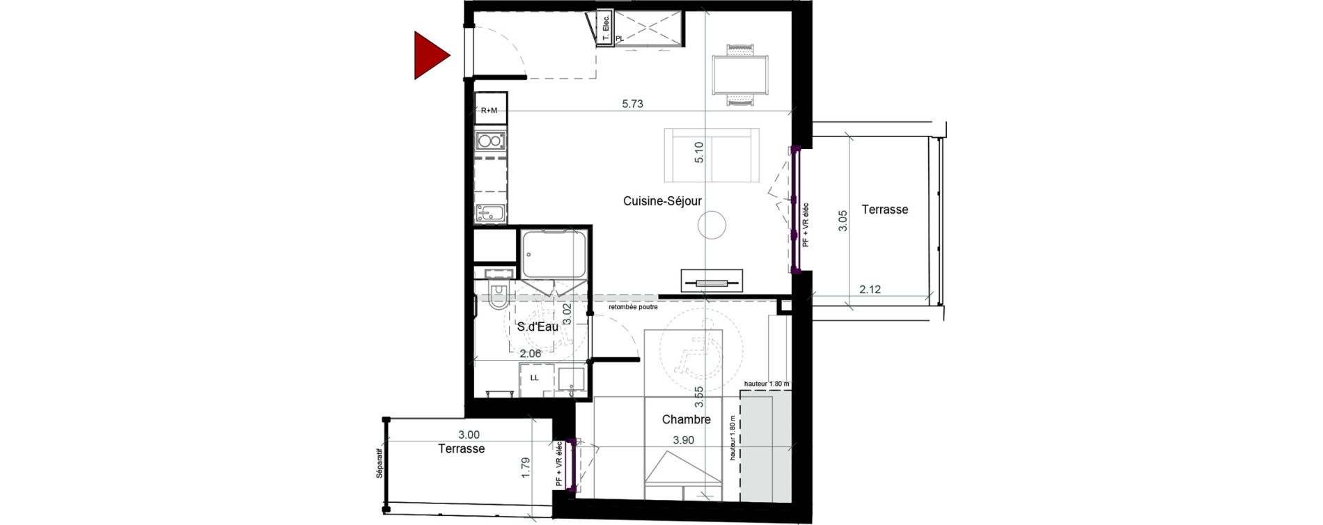 Appartement T1 meubl&eacute; de 43,64 m2 &agrave; Plaisance-Du-Touch Pyr&eacute;n&eacute;es - rivi&egrave;re