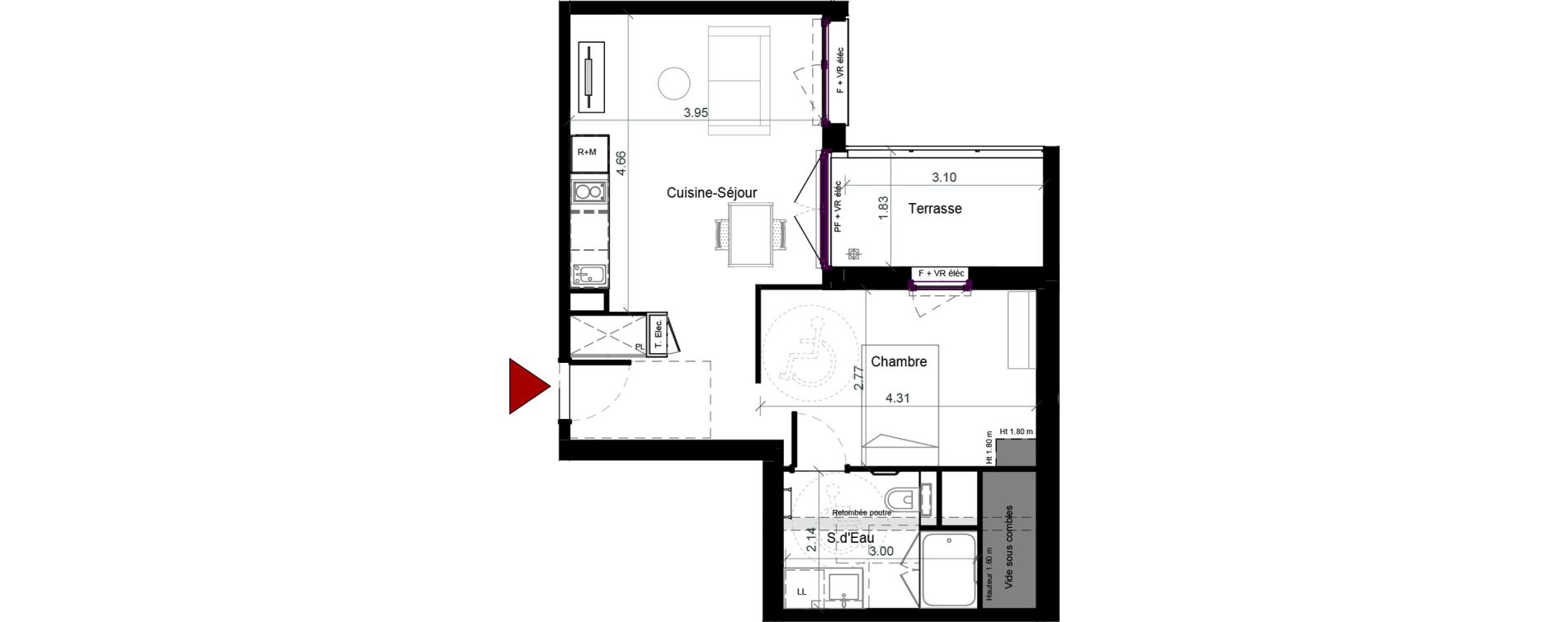 Appartement T1 meubl&eacute; de 40,52 m2 &agrave; Plaisance-Du-Touch Pyr&eacute;n&eacute;es - rivi&egrave;re