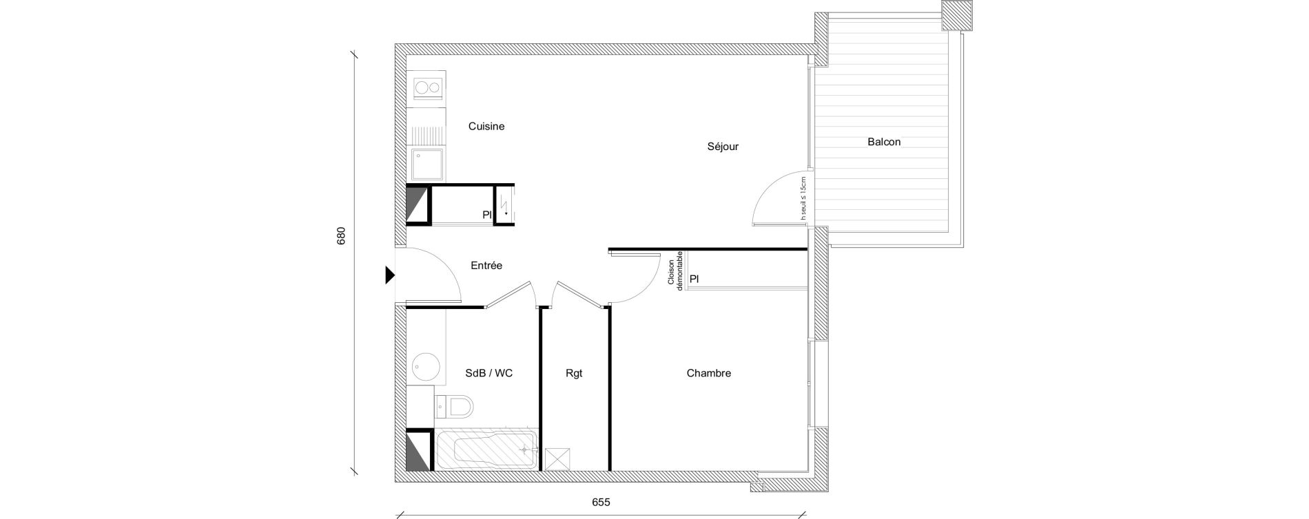 Appartement T2 de 42,96 m2 &agrave; Plaisance-Du-Touch Centre
