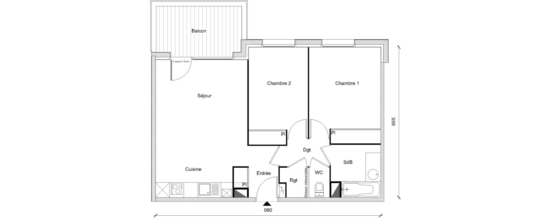 Appartement T3 de 60,01 m2 &agrave; Plaisance-Du-Touch Centre