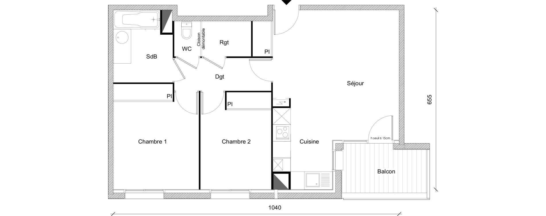 Appartement T3 de 60,05 m2 &agrave; Plaisance-Du-Touch Centre