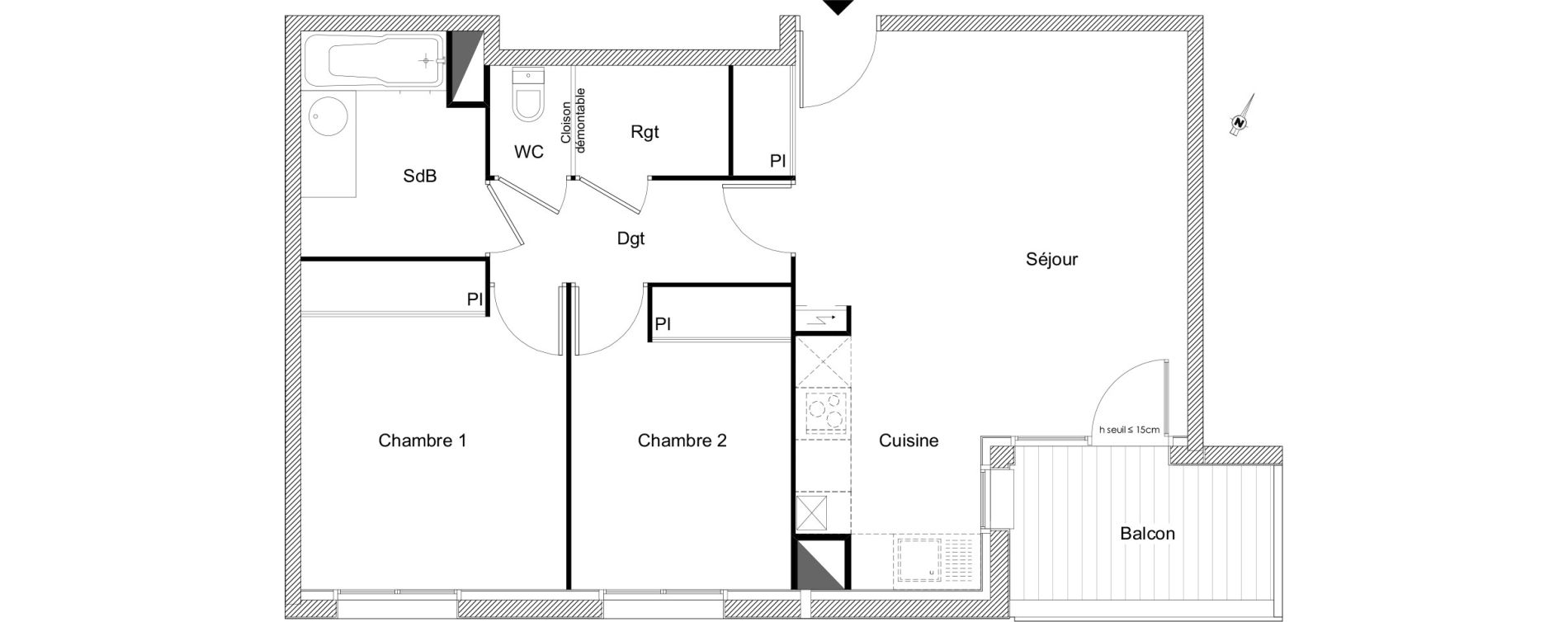 Appartement T3 de 60,05 m2 &agrave; Plaisance-Du-Touch Centre