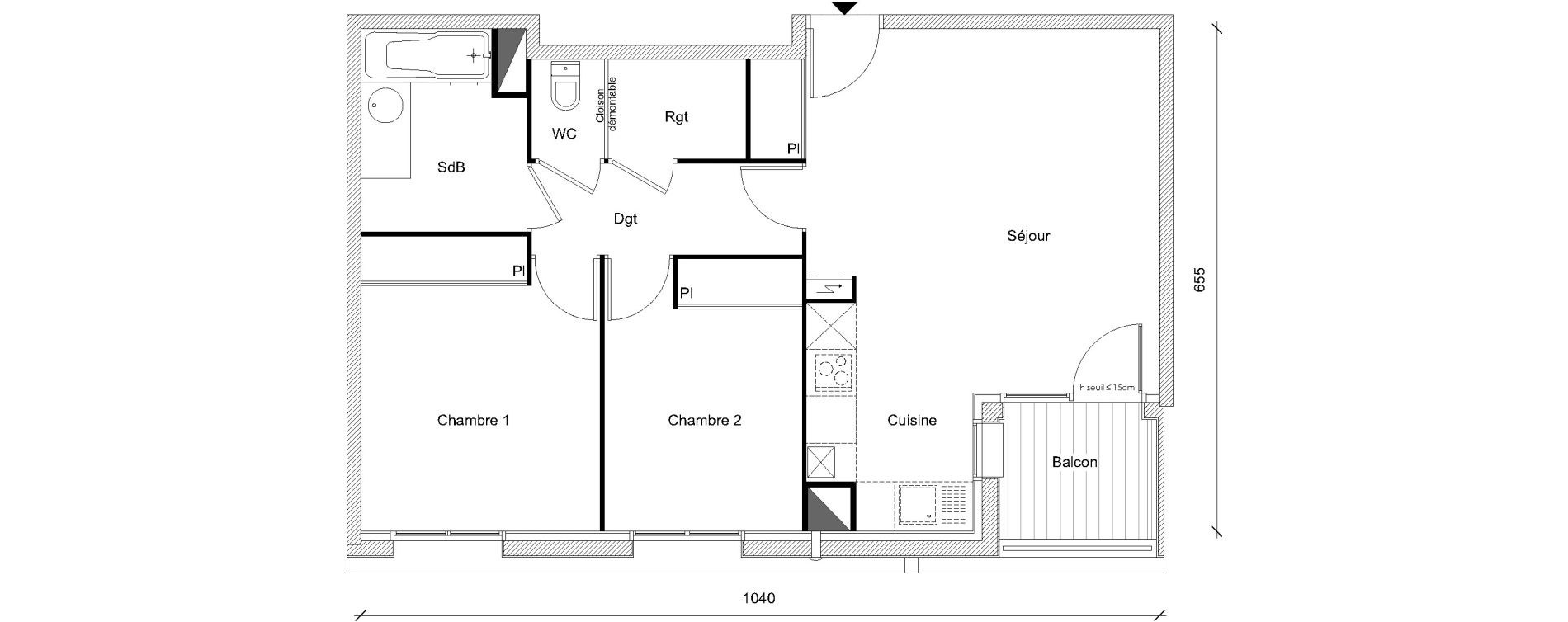 Appartement T3 de 60,05 m2 &agrave; Plaisance-Du-Touch Centre
