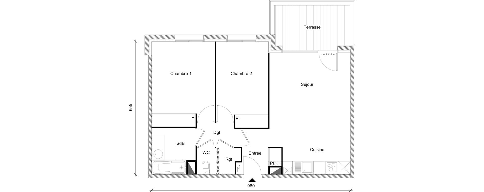 Appartement T3 de 60,01 m2 &agrave; Plaisance-Du-Touch Centre