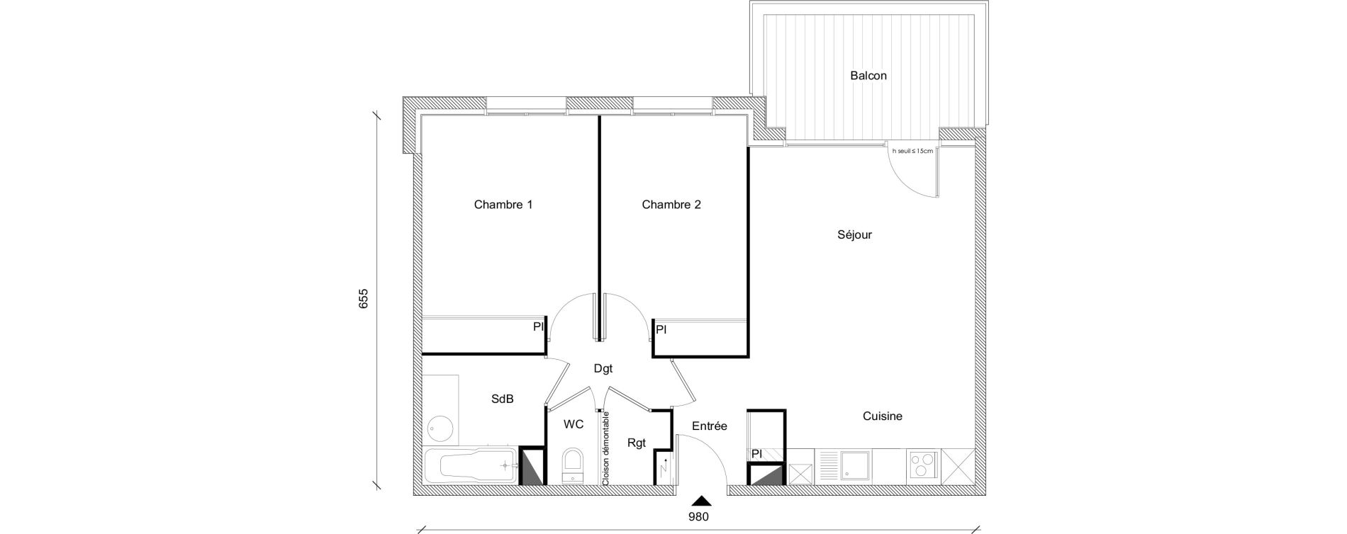 Appartement T3 de 60,01 m2 &agrave; Plaisance-Du-Touch Centre