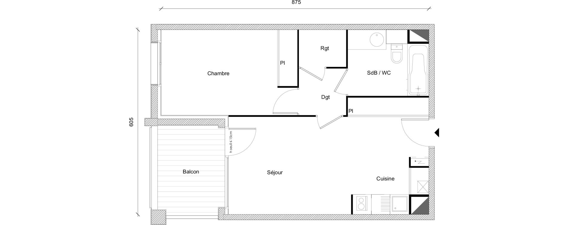 Appartement T2 de 44,07 m2 &agrave; Plaisance-Du-Touch Centre