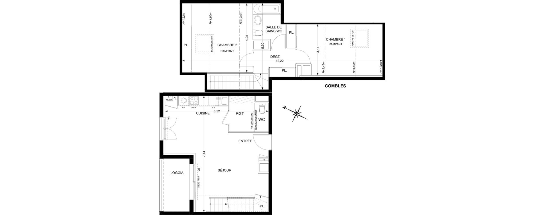Duplex T3 de 65,98 m2 &agrave; Plaisance-Du-Touch Pyr&eacute;n&eacute;es - rivi&egrave;re