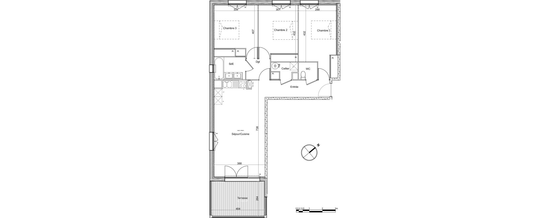 Appartement T4 de 86,09 m2 &agrave; Pompertuzat Centre