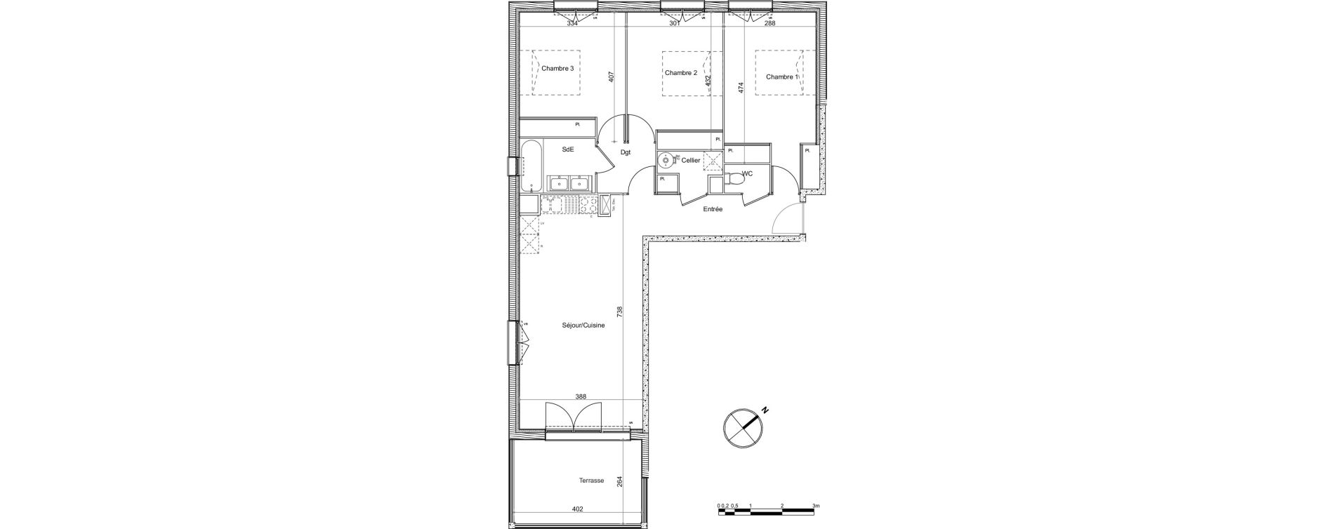 Appartement T4 de 86,08 m2 &agrave; Pompertuzat Centre