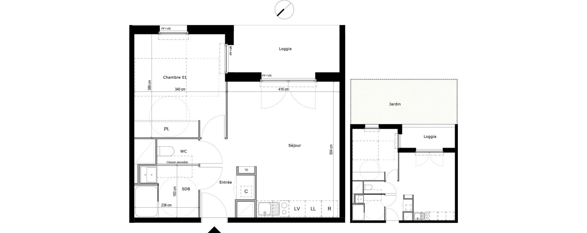 Appartement T2 de 41,91 m2 &agrave; Portet-Sur-Garonne Centre