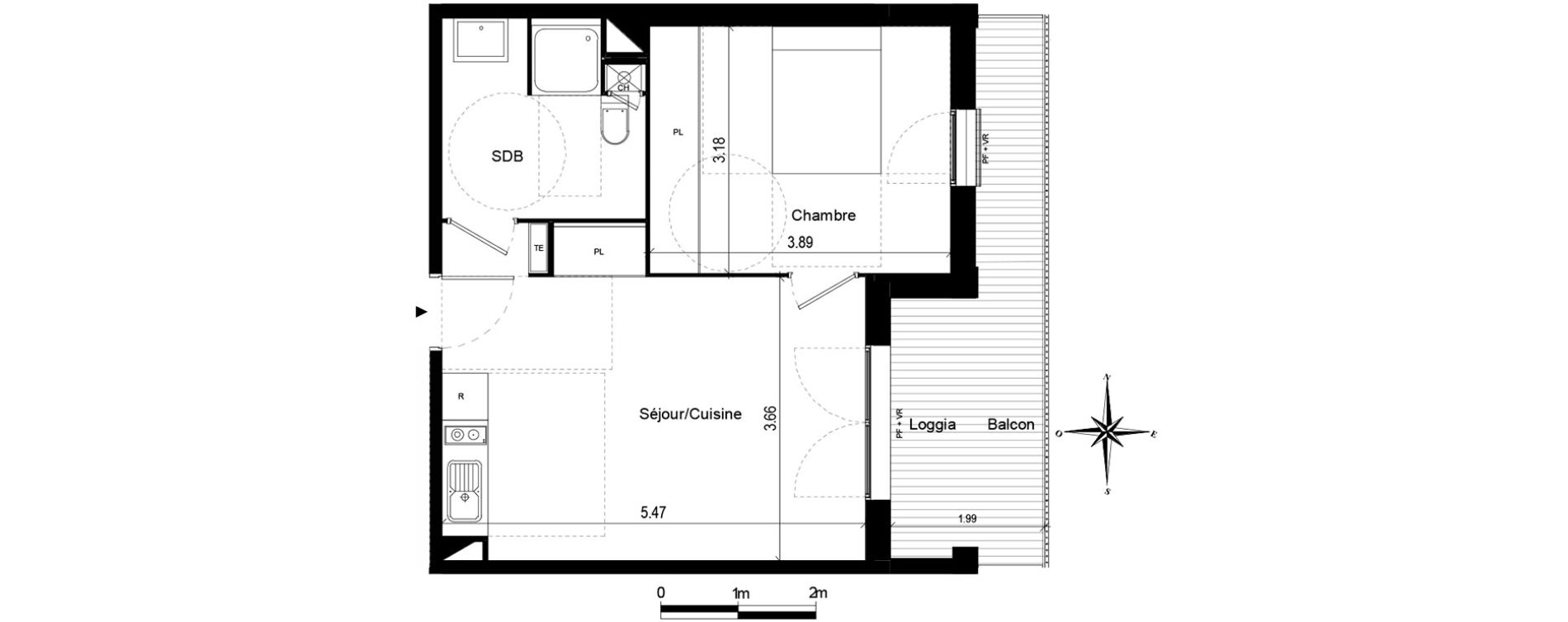 Appartement T2 de 40,19 m2 &agrave; Quint-Fonsegrives Centre