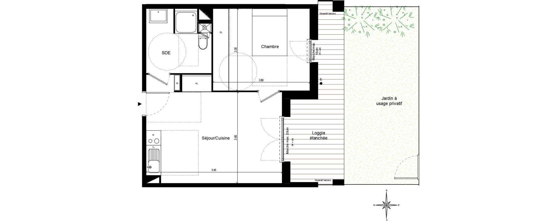 Appartement T2 de 40,58 m2 &agrave; Quint-Fonsegrives Centre