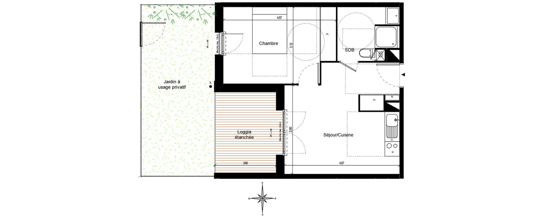 Appartement T2 de 37,86 m2 &agrave; Quint-Fonsegrives Centre