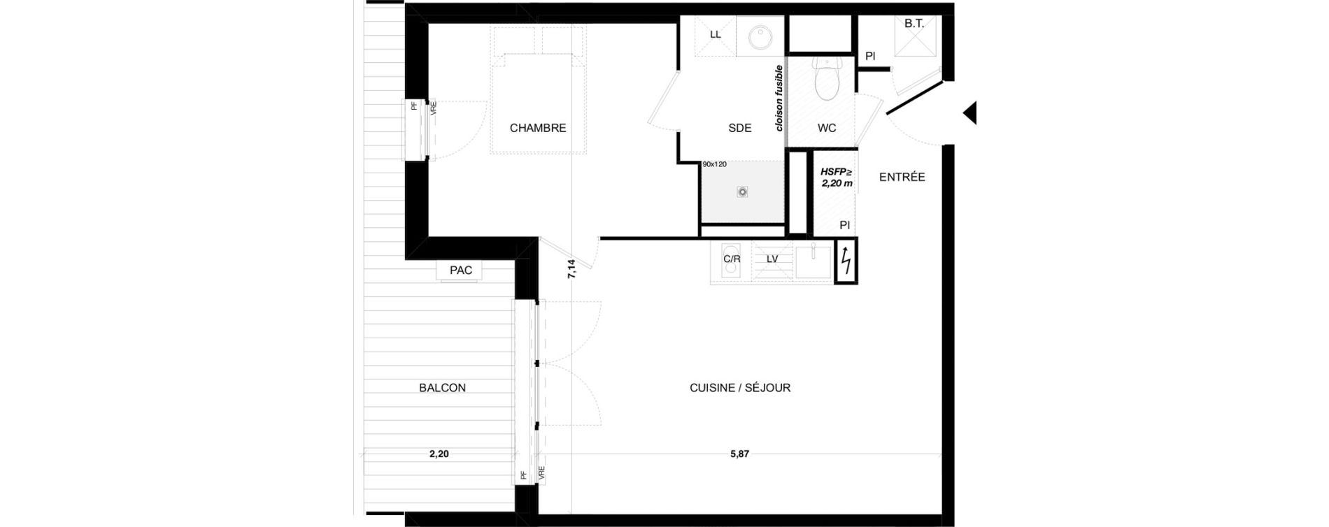 Appartement T2 de 45,07 m2 &agrave; Quint-Fonsegrives Centre