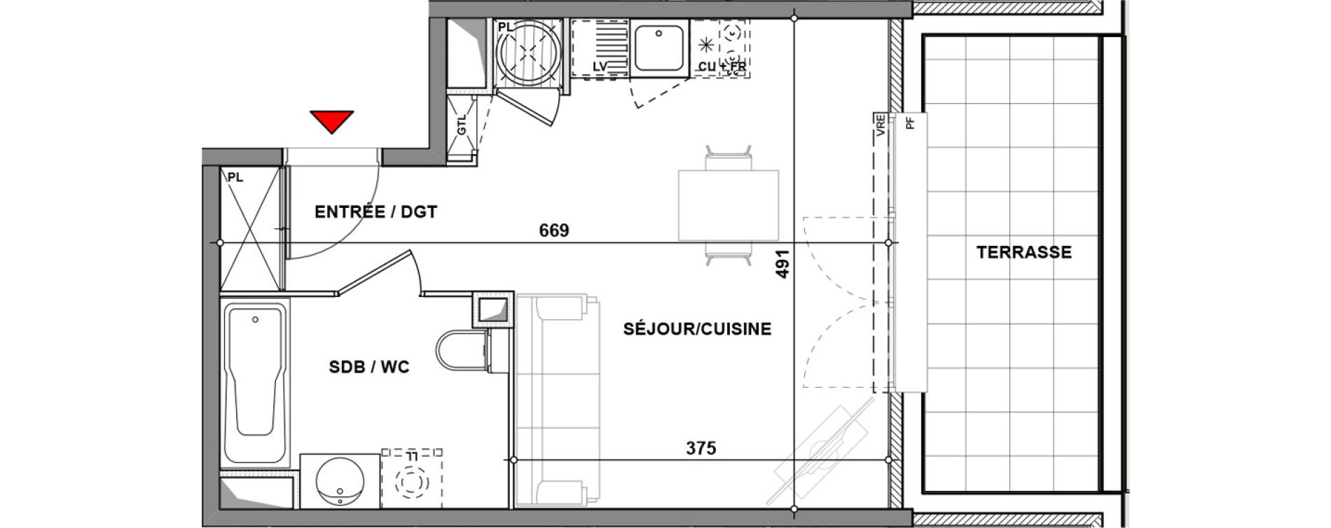 Appartement T1 de 28,10 m2 &agrave; Quint-Fonsegrives Centre