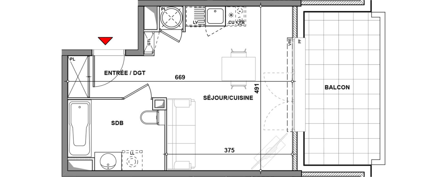 Appartement T1 de 28,10 m2 &agrave; Quint-Fonsegrives Centre